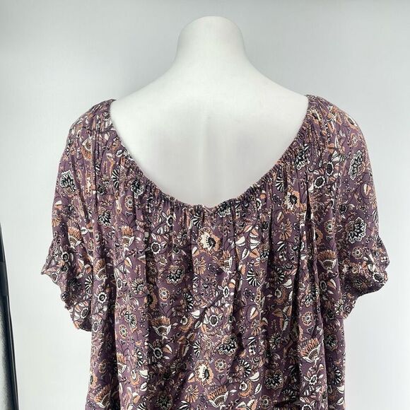 Knox Rose Off Shoulder Floral Top Purple Brown 4X Ruffle Sleeve Boho - Picture 10 of 14